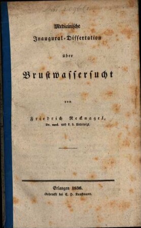 Medicinische Inaugural-Dissertation über Brustwassersucht