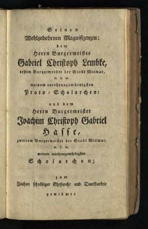 Seinen Wohlgebohrnen Magnifizenzen ...