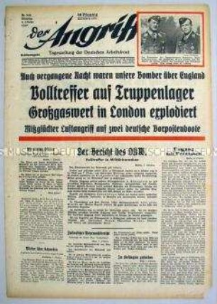 Tageszeitung "Der Angriff" u.a. zum Luft- und See-Krieg gegen England
