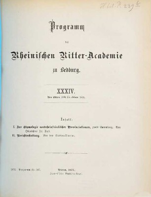 Programm der Rheinischen Ritter-Academie zu Bedburg. 34. 1876/77