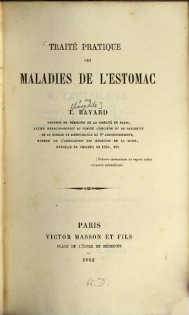 Traité pratique des maladies de l'estomac