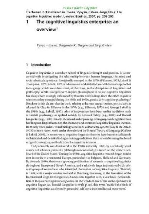 The cognitive linguistics enterprise: an overview