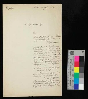 Schreiben an den Chef der dänischen Flottenabteilung III, Herrn Admiral N., Kopenhagen betr. 4. Operationstag, Kiel, 19. März 1885