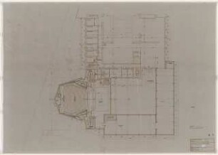 Kammerspiele (später: Schauspielhaus), Bochum: Flucht-Entleerungsplan, Bühnen-, Parkettgeschoss Grundriss 1:100