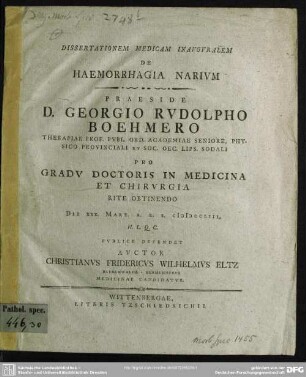 Dissertationem Medicam Inauguralem De Haemorrhagia Narium