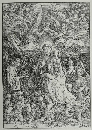 Dürer, Albrecht: Maria mit den Engeln, von zwei Engeln bekrönt. Holzschnitt; 301 x 214 mm. 1508. Dresden: Kupferstich-Kabinett 1894-376