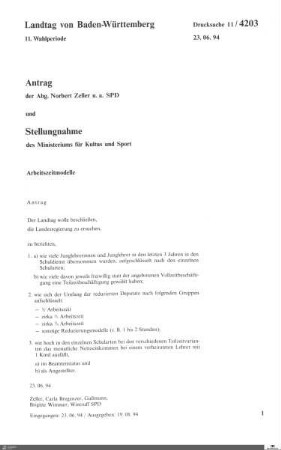 Antrag der SPD: Arbeitszeitmodelle