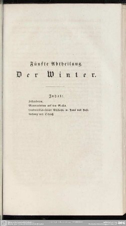 Fünfte Abtheilung. Der Winter