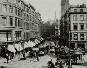 Hamburg, Großer Burstah, Blick nach Südosten zur Nikolaikirche