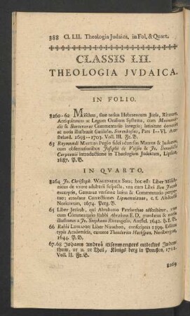 Classis LII. Theologia Judaica