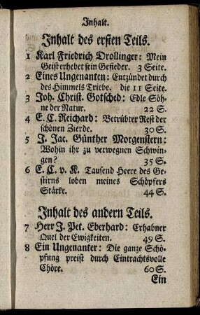 Inhalt des andern Teils.