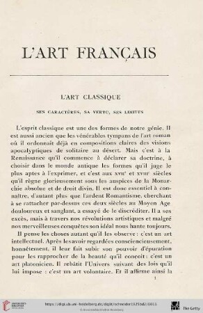 L'art classique - ses caractères, sa vertu, ses limites