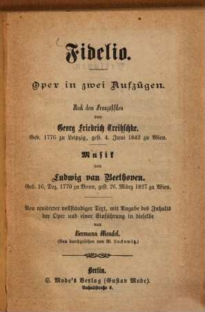 Fidelio : Oper in 2 Aufzügen