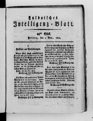 44tes Stück, Ausgabe vom 2. Nov. 1810