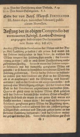 Außzug der in obigen Compendio der verneuerten Königl. Lands-Ordnung angezogen- befindlicher Declaratorien von Anno 1625. biß 1671.