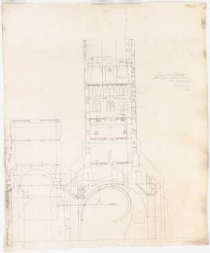 Paulus-Kirche und Pfarrhaus, Friedenshütte: Detail (Schnitt) des Turmes 1:50
