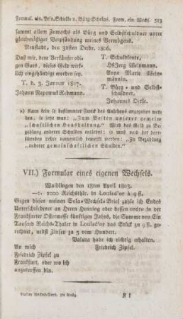 VII.) Formular eines eigenen Wechsels