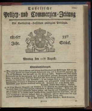 1806tes Jahr. 33tes Stück. Montag den 11ten August