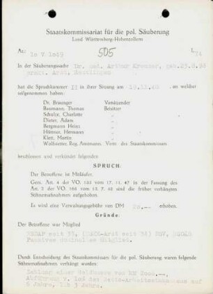 Kreuzer, Arthur, Dr. med.
