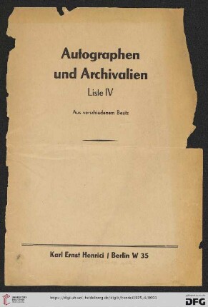 Nr. 4: Lager-Katalog: Autographen und Archivalien : aus verschiedenem Besitz