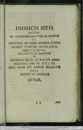 Inimicis Meis Maxime Ex Ordine Prudentum Ac Piorum Pro Censura Ac Crisi Acerba Varia ...