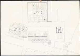 Architektur-Archiv, Karl Friedrich Schinkel gewidmet, Wohnbebauung in Beziehung zu Spree und Schloss Charlottenburg, Berlin Schinkelwettbewerb 1981: Lageplan 1:1000, schattierte Axonometrie