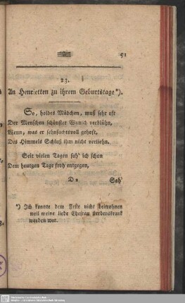 23. An Henrietten zu ihrem Geburtstage