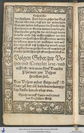 Volgen Gebet zur Vesper unnd Complet zeit.