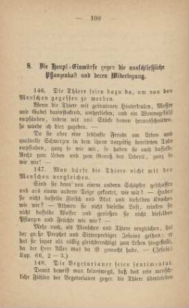 8. Die Haupt-Einwürfe gegen die ausschließliche Pflanzenkost und deren Widerlegung