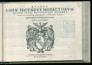 Stefano Felis: Liber secundus motectorum ... Bassus