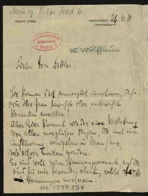 Brief an Werner Wolffheim : 26.04.1910