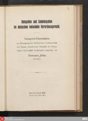 Delegation und Subdelegation im deutschen kolonialen Verordnungsrecht