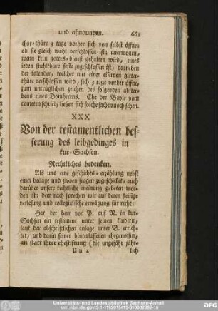 XXX Von der testamentlichne besserung des leibgedinges in kur-Sachsen.