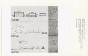 Haus des Staatsbürgers, Berlin-Tiergarten (Diplomarbeit bei Kurt Dübbers): Vortragssäle, Kinosäle, Diskussionspavillons, Halle, Ausstellung, Schnitte 1:200
