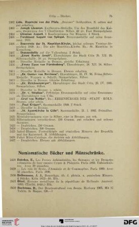 Numismatische Bücher und Münzschränke (Nr. 2428-2461)