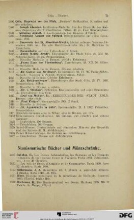 Numismatische Bücher und Münzschränke (Nr. 2428-2461)