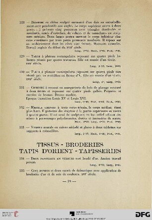 Tissus – Broderies – Tapis d’Orient – Tapisseries (Nr. 134-146)