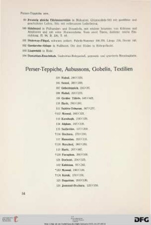 Perser-Teppiche, Aubussons, Gobelin, Textilien (Nr. 105-151)