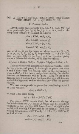 On a differential relation between the sides of a quadrangle.