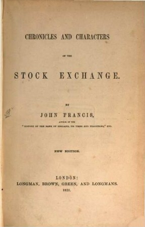 Chronicles and Characters of the Stock Exchange