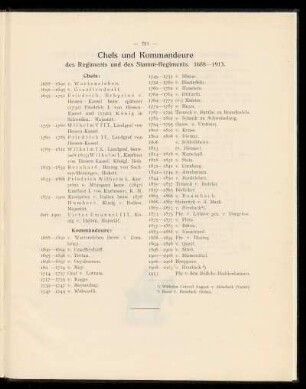 Chefs und Kommandeure des Regiments und des Stamm-Regiments. 1688-1913.