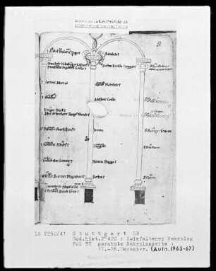 Necrologium Zwiefaltense — Gerahmte Nekrologseite, Folio 37recto