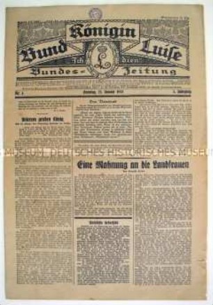 Deutschnationale Wochenzeitung "Bund Königin Luise" u.a. zum Geburtstag von Friedrich II.