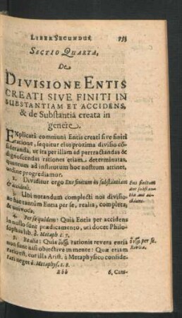 Sectio Quarta. De Divisione Entis Creati Sive Finiti In Substantiam Et Accidens ...