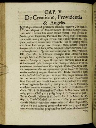 Cap. V. De Creatione, Providentia & Angelis.