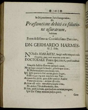 In Disputationem Juris Inauguralem, De Præsumtione debiti ex solutione usurarum,[...]
