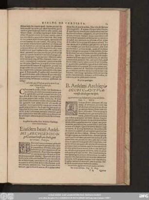 B. Anselmi Archiepiscopi Cantuariensis dialogus incipit.