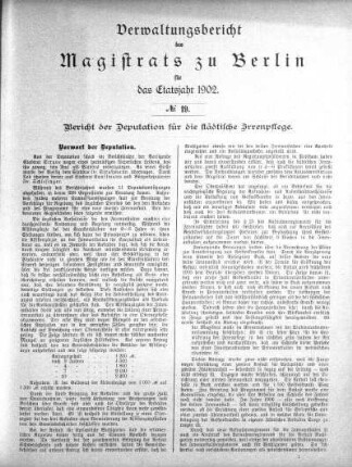 No. 19. Bericht der Deputation für die städtische Irrenpflege