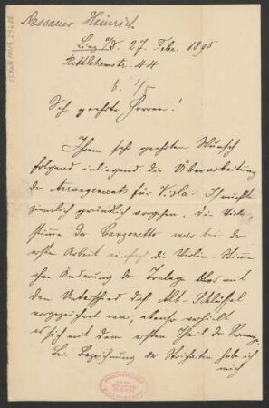Brief an B. Schott's Söhne : 27.02.1895