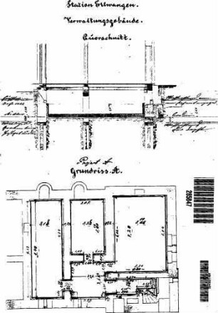 Ellwangen: Empfangsgebäude Grundriss und Querschnitt